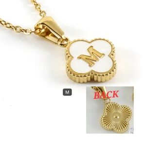 Gold Initial 'M' Clover Pendant Necklace - White & Gold